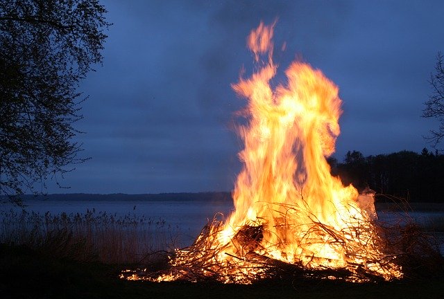 bonfire on the lake shore